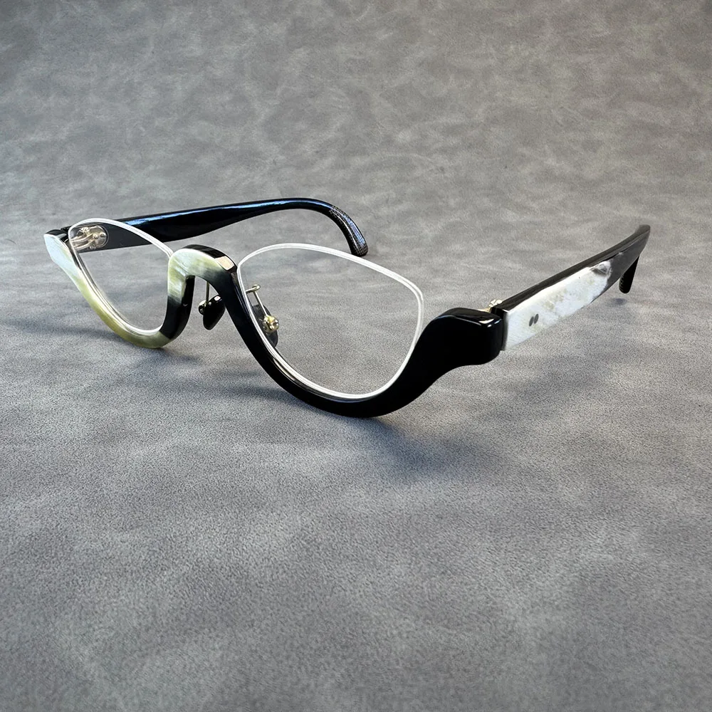 

Оправы для очков, уникальные винтажные оптические линзы без оправы, очки для близорукости, черные, белые рога ручной работы, мужские оправы для очков по рецепту