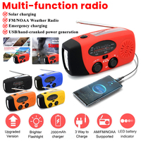 2000mAh Portable Radio Hand Crank Solar USB Charging FM AM WB NOAA Weather Radio Emergency LED Flashlight Torch Power Bank