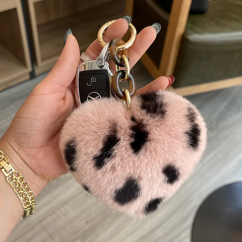 Natural Fur Heart Bag Charm Keychain for Women Girl Creative Soft Bag Pendant Cute Plush Toys Keychain Valentines Day Gifts