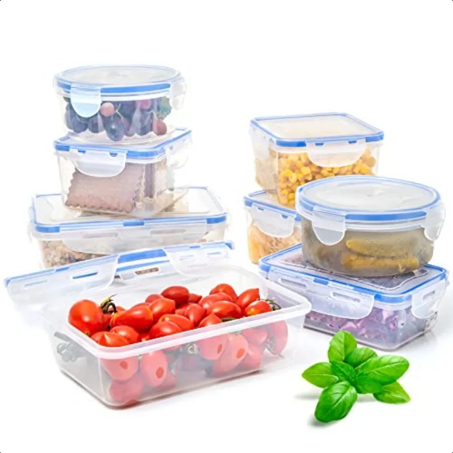 

Air Tight 16 Piece Plastic Food Storage Containers with Lids Safe Lunch Box Set For DIshwasher and Microwave Leak Proof Storage