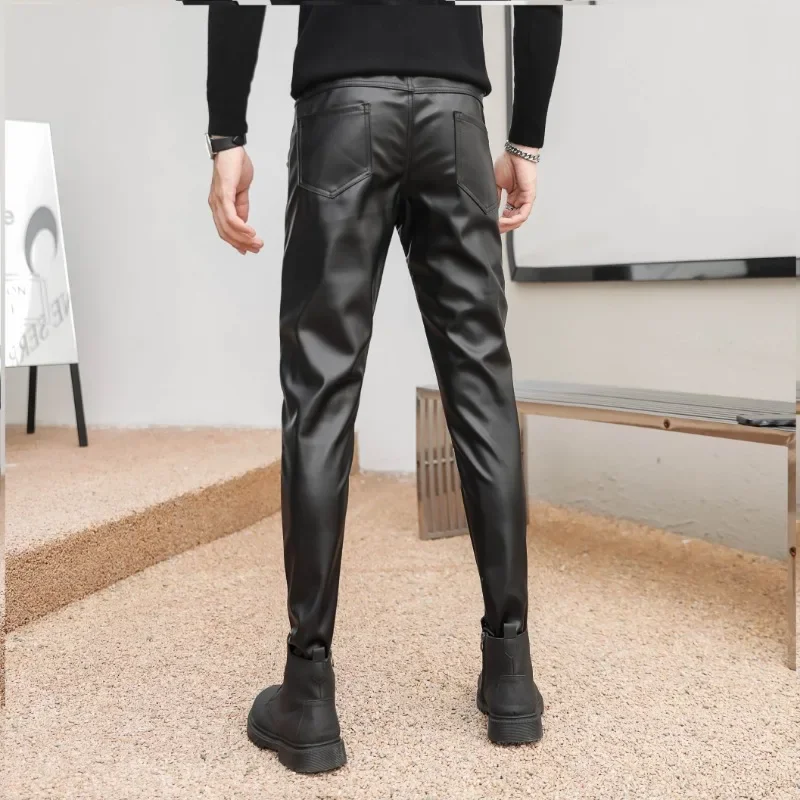 2025 New Arrived Skinny Biker Leather Pants Mens New Faux Leather Biker Trousers for Male Trouser Stage Club Wear