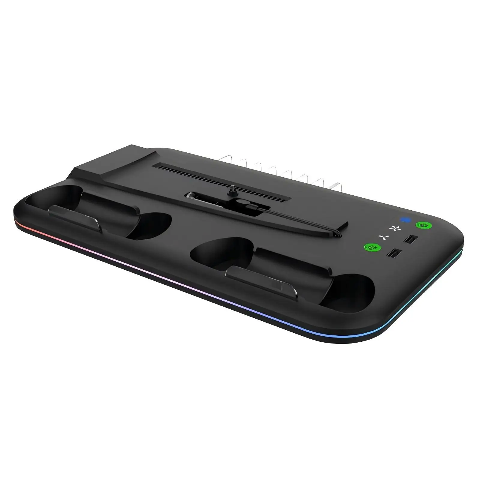 

Compatible PS5 Slim Series Host RGB Light Effect Cooling Base Intelligent Dual Controller Charging Game Disc Storage