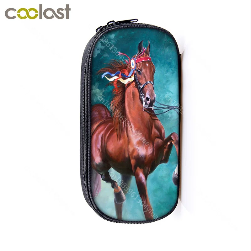 Elegant Animal Horse / Pony Print Cosmetic Cases Pencil Bag Women Makeup Bags Boys Girls Pencil Box Kdis School Supplies Gift