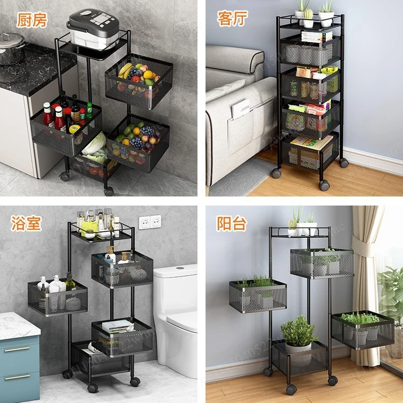 Removable Rotating Kitchen Shelving Multi-floor Home Installation Multi-functional Storage Vegetable and Fruit Basket Rack