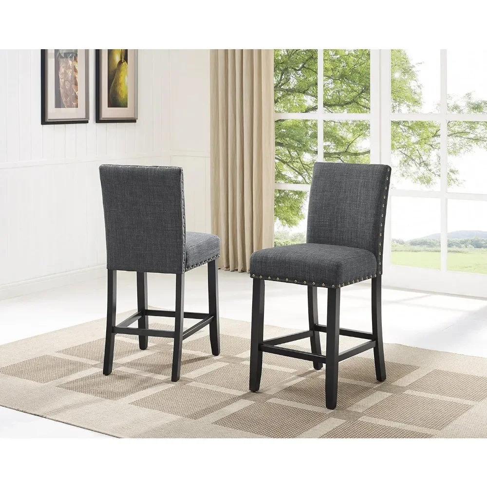 

Home Bar Chairs for Kitchen Bar Gray Fabric Counter Height Stools with Nailhead Trim Set of 2 Living Room Chairs Chair Stool