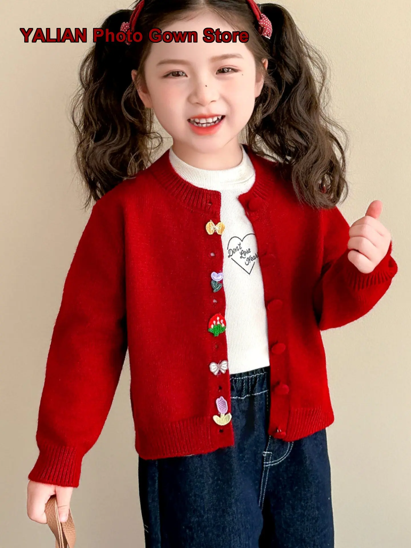 Girls Strawberry Flower Bow Embroidered Cardigan Festive Chic Knit Cardigan Jacket Spring