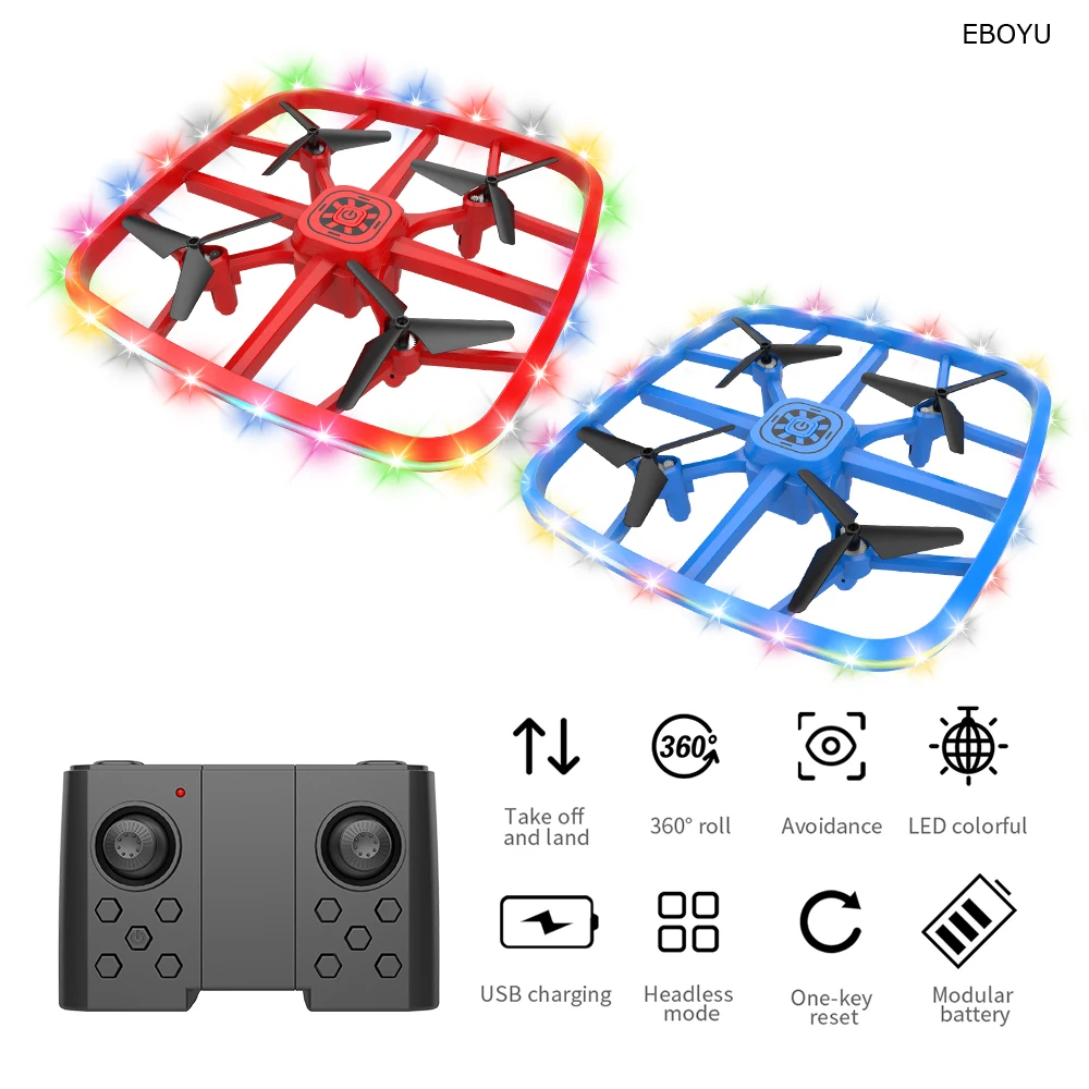 

EBOYU F180 RC Drone 2.4Ghz 4CH Colorful LED Lights Drone with Avoid Altitude Hold One Key Off/Land/Return Headless RC Quadcopter