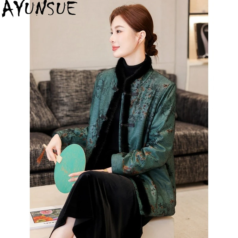 

AYUNSUE Зимняя куртка из овчины для женщин, новинка 2025, пальто и куртки для женщин, женская одежда в китайском стиле, верхняя одежда 25%울옷 여자