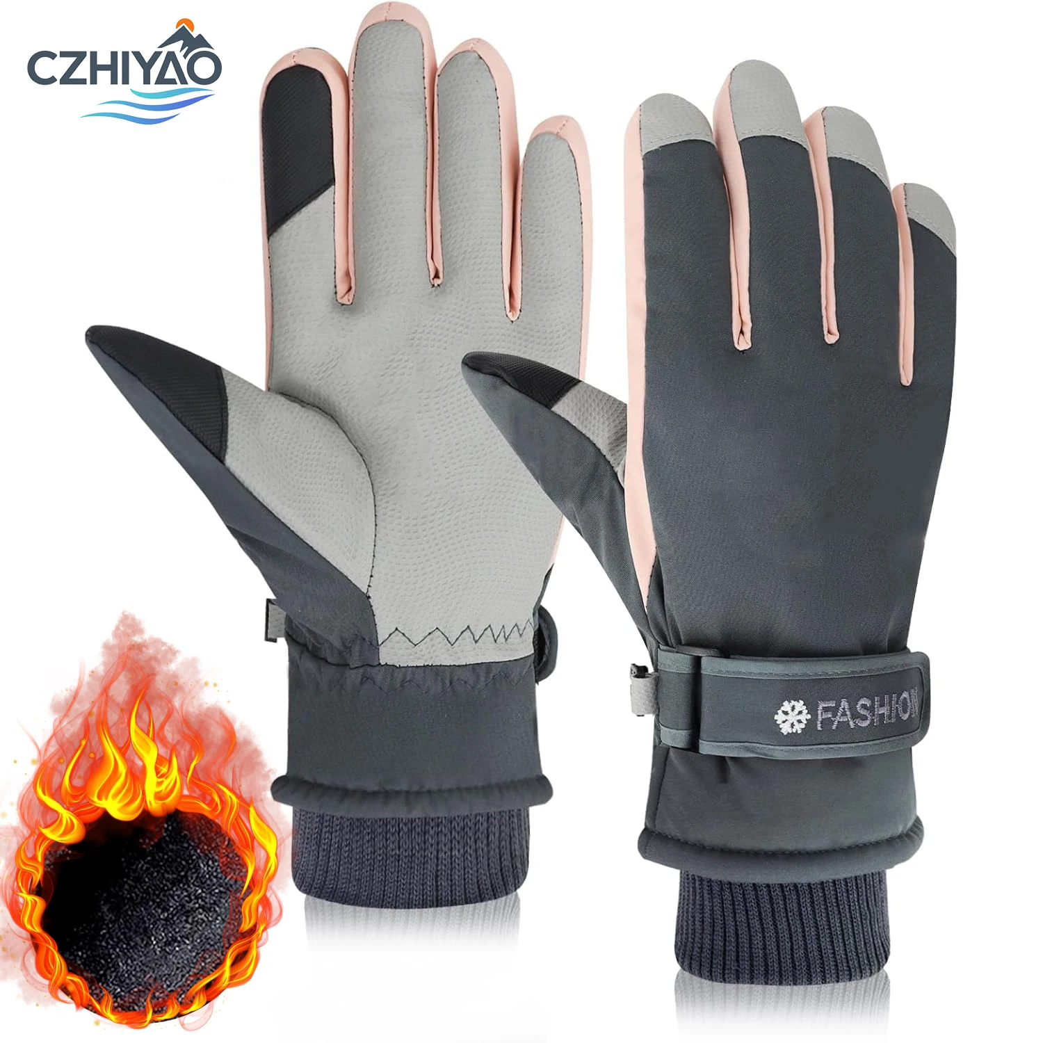 CZHIYAO Women Winter Ski Gloves, Waterproof Touchscreen Snowboard,Windproof Warm Snow for Skiing Running Cycling Driving sport