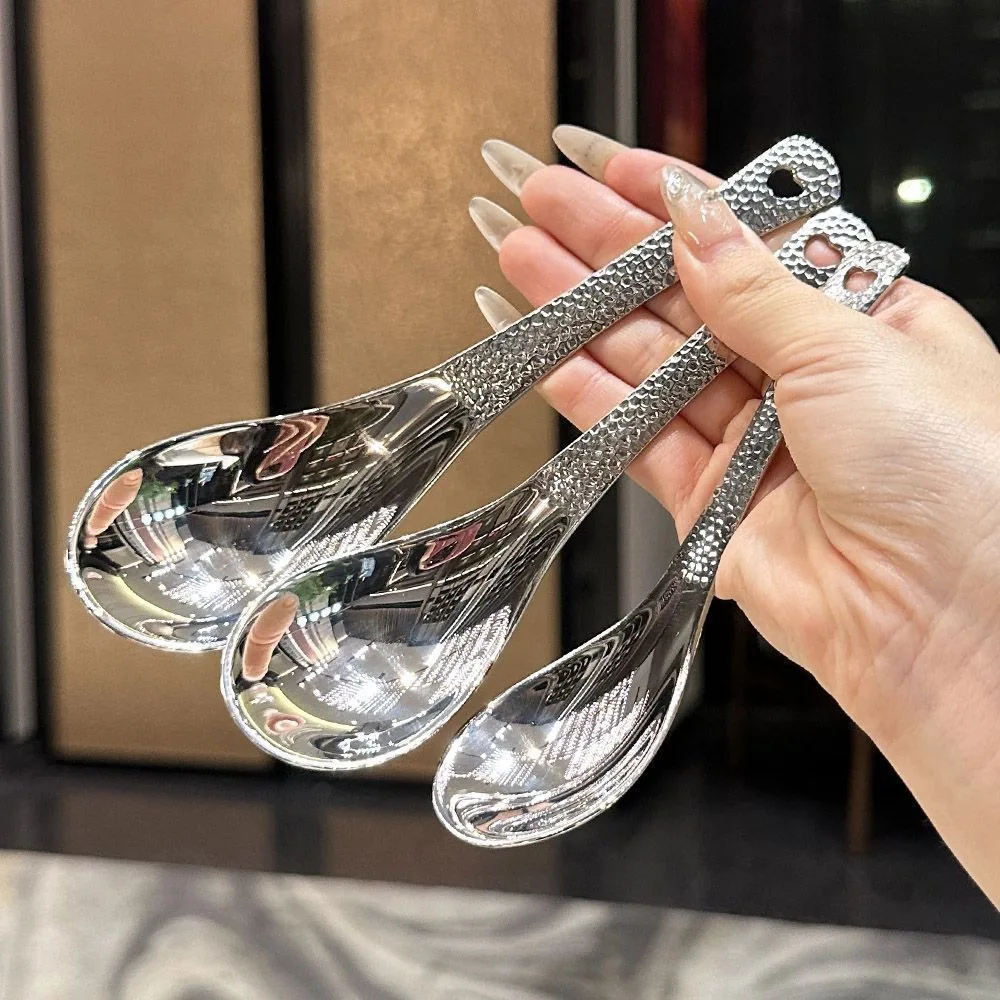 Retro-style Hammered Spoon Hammer-patterned Spoon Thickened Household Table Spoon Children's Eating Spoon Dessert Spoon view 2