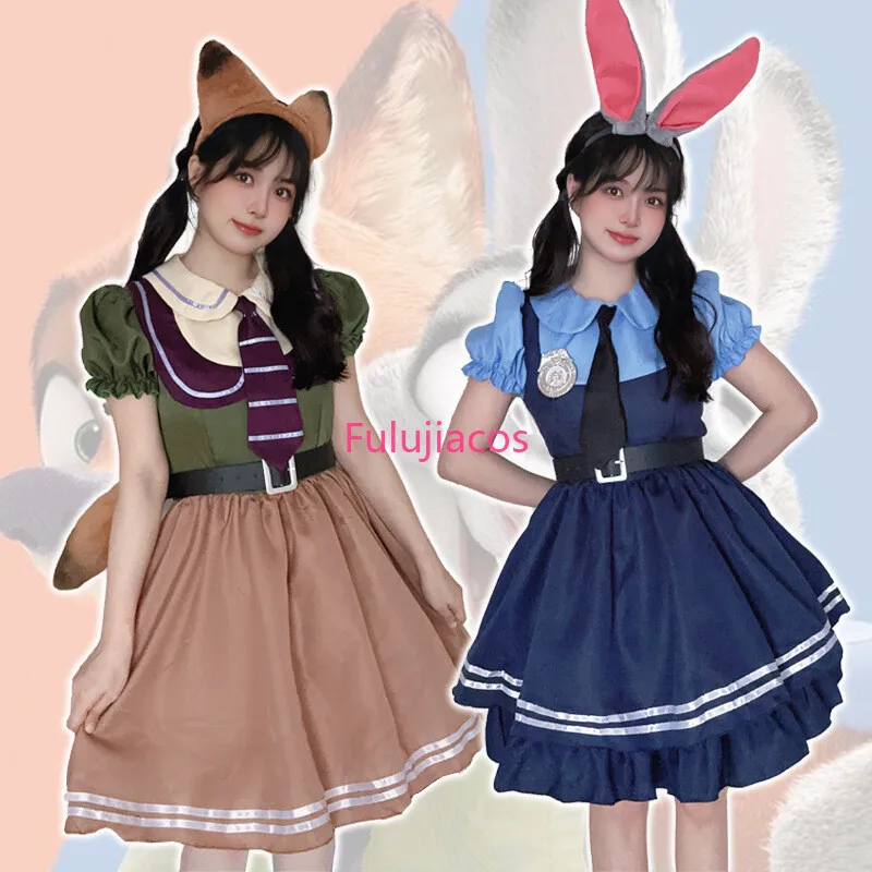 

Fulujiacos Kids Zootopia Judy Cosplay Dress Women Costume Anime Judy Hopps Nick Dress Gift