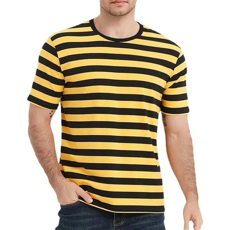 Summer fashion men's printed T-shirt with checkered horizontal stripes, sporty and casual men's short sleeved plus size comforta