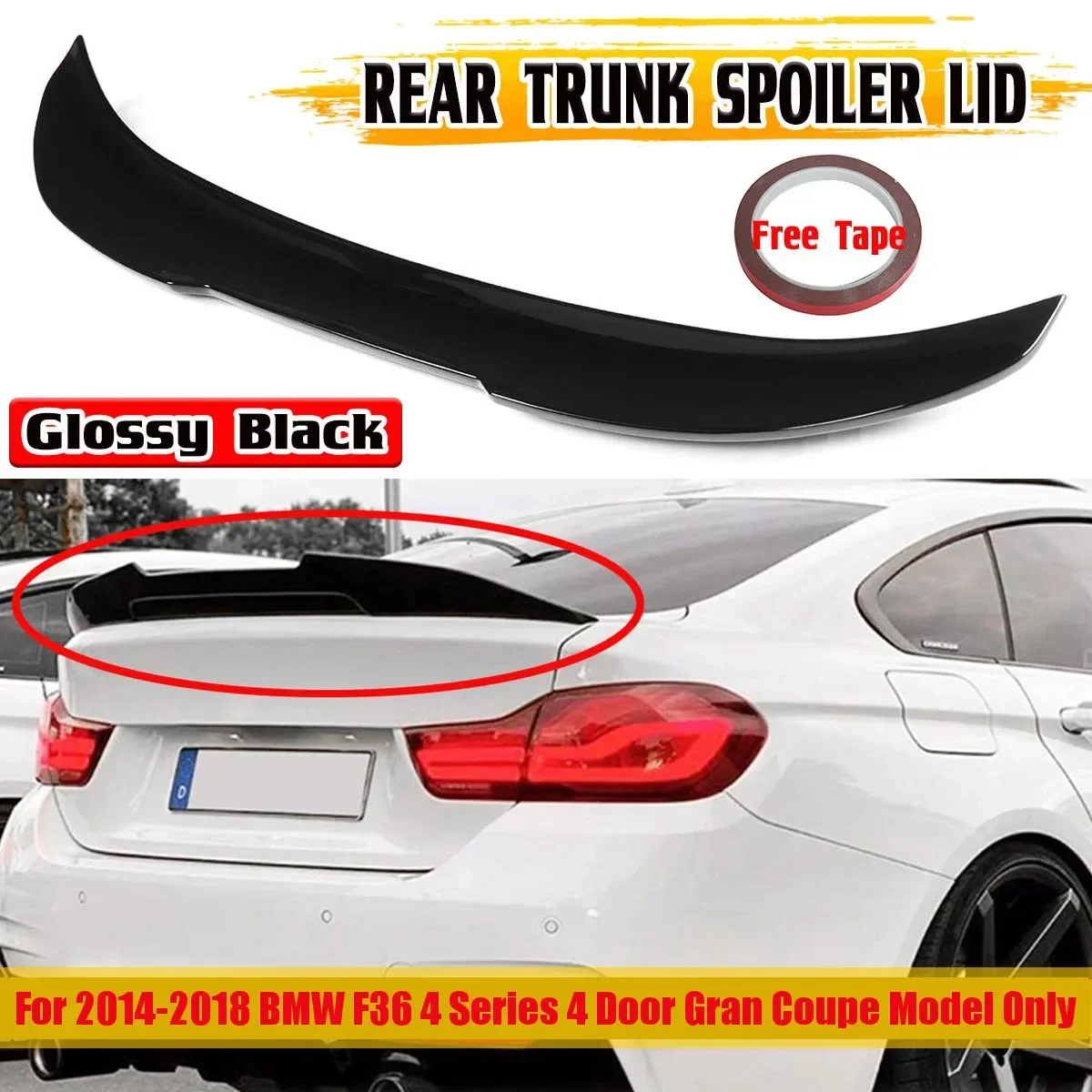 Car Rear Spoiler Wing Lip Extension For BMW F36 4 Series 4 Door Gran Coupe Model 2014-2018 Rear Trunk Spoiler Lip Boot Wing Lip