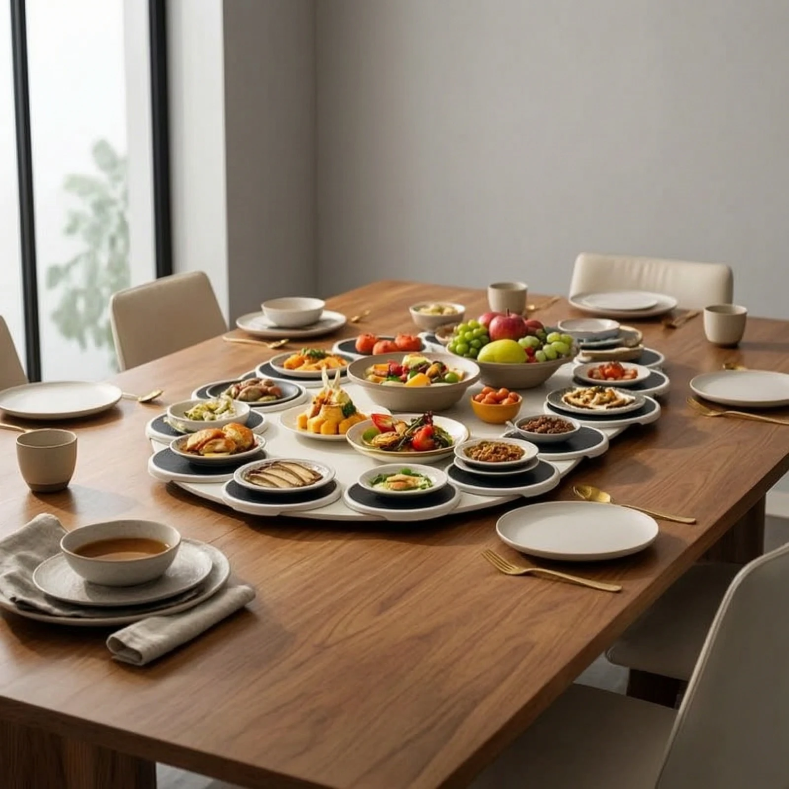 Rectangular Rotating Tray Rotatable Rotating Tray with Eight Trays Revolving Platter Easy to Clean for Families, Dining Table