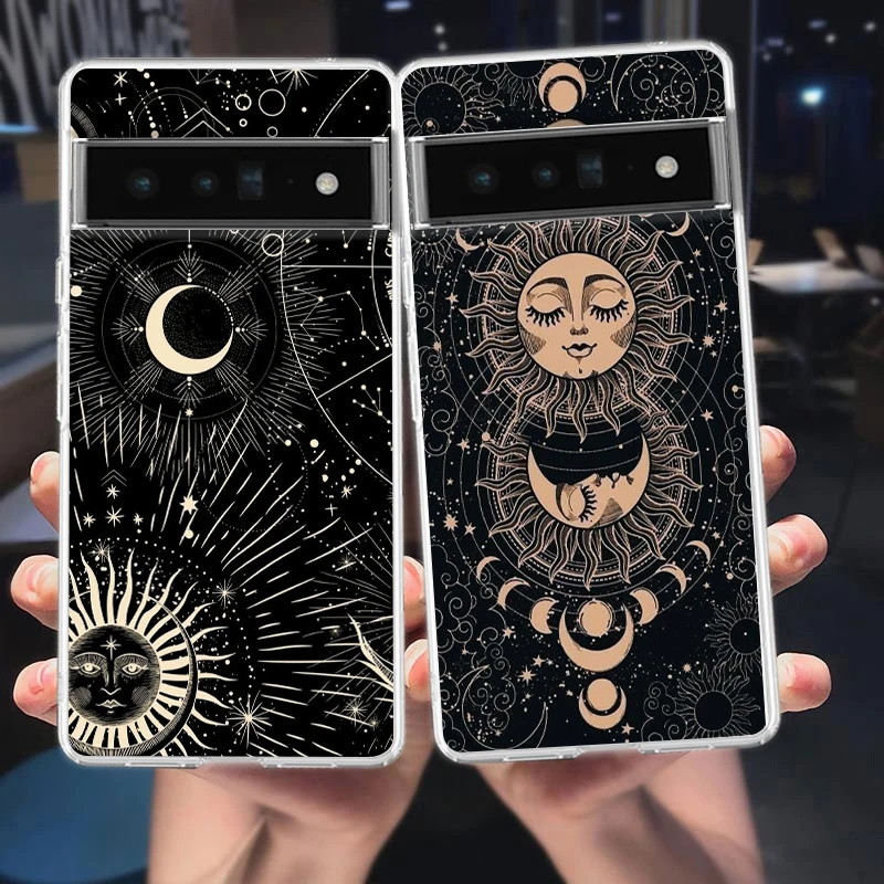 

Funny Sun Moon Face Phone Case Cover for Google Pixel 9 8 7 6 5 4 XL Shockproof Silicone 7A 6A 5A 4A 3A XL Pro Transparent Shell