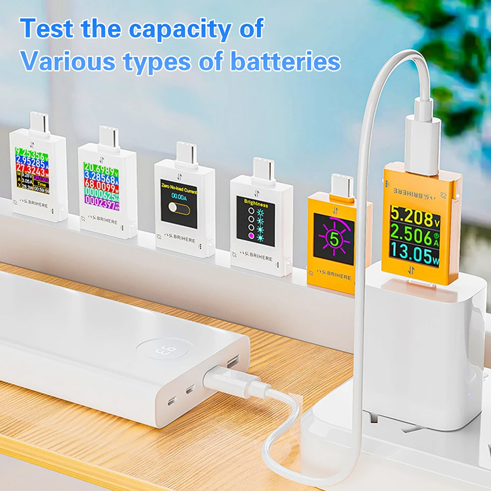 B10 DC 4.5-50V Type-c Multi-function Voltage Ammeter Power Meter HD Cell Phone Power Bank Capacity Charging Tester 600W 12A Max