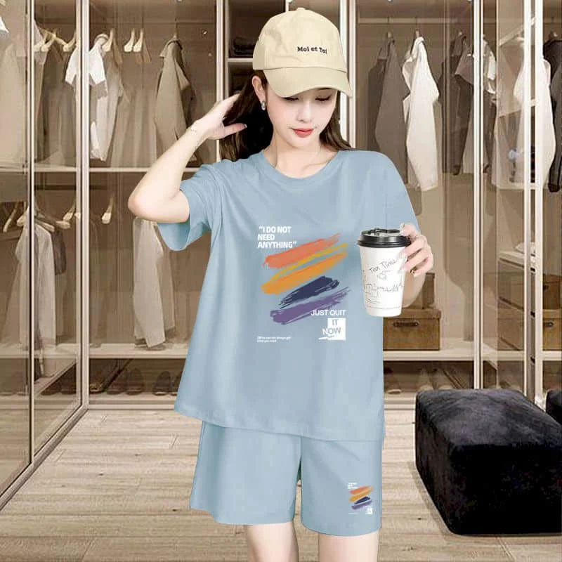 Sporty Shorts Set Loose Korean Style Casual Pants Sets Short Sleeve T-shirt 2 Piece Sets Women Outfits Summer Sportswear Suits