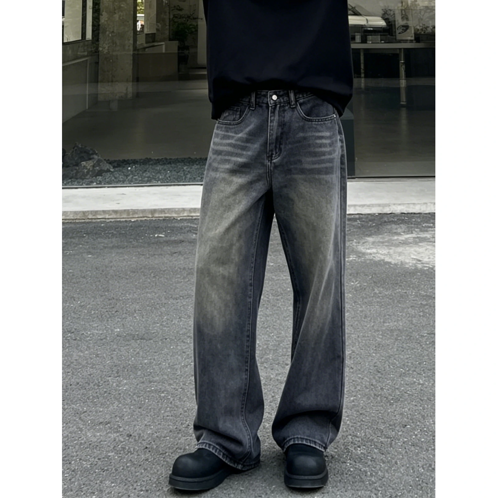 Men's Jeans Man Pants American Streetwear High Street Vintage Washed Straight Leg Denim Trousers Loose Fit Ripped Hip Hop