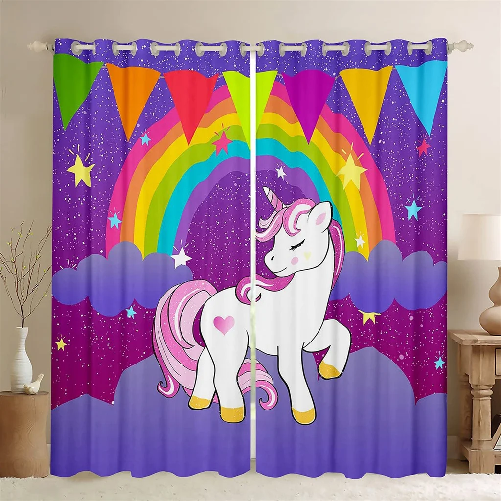 3D Print Cheap Modern Rainbow Unicorn Girl Princess Thin Shading Polyester Window Curtain in the Living Room Bedroom Home Decor