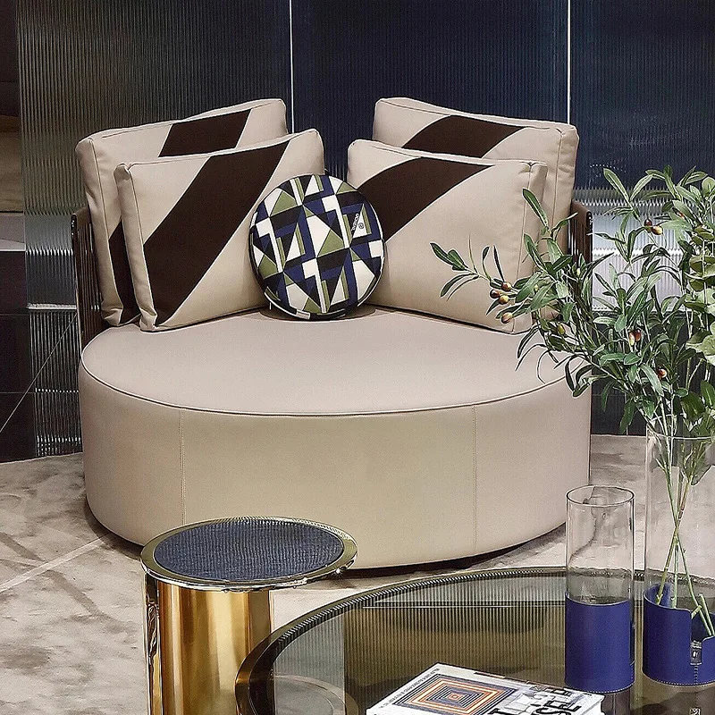Creative round sofa designer small apartment living room cream wind light luxury curved lazy round sofa