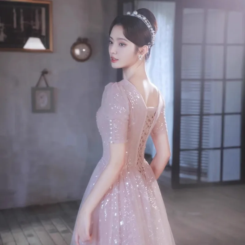 Robe de soirée rose pour femmes, nouveau Style de Banquet, Style féerique français, réunion annuelle, examen d'art, robe de réunion annuelle tendance, 2026