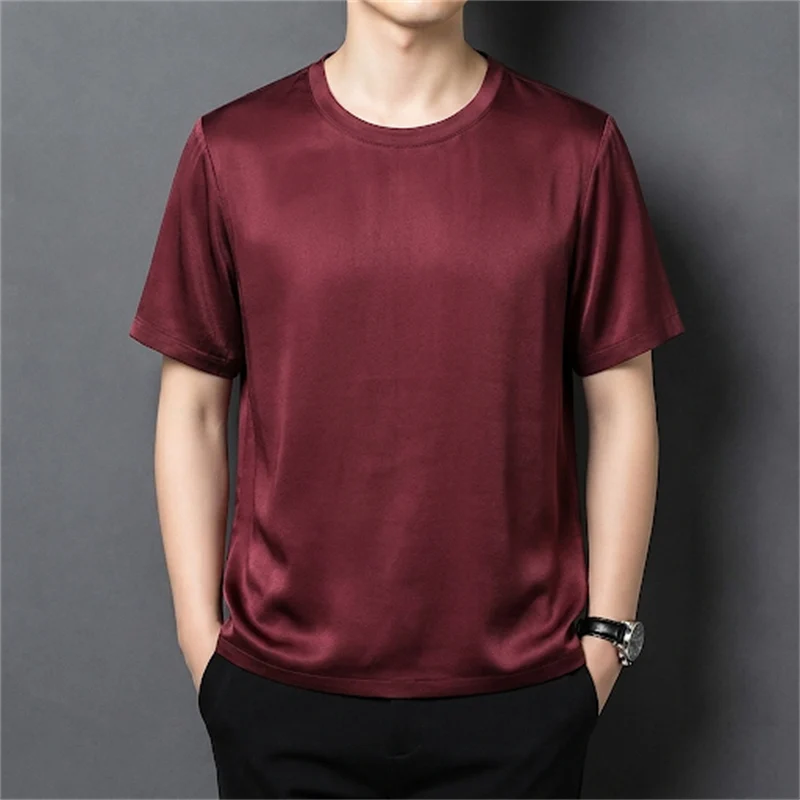 Lightweight Real Silk 100% T Shirt For Men Short Sleeve Coolness Summer Quality Smooth Skin-Friendly Premium Camisetas De Hombre