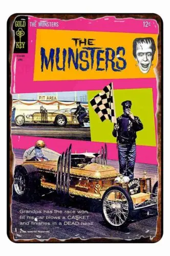 1pcs The Munsters Herman and Grandpa Race Team All Metal Tin Sign  8 x 12