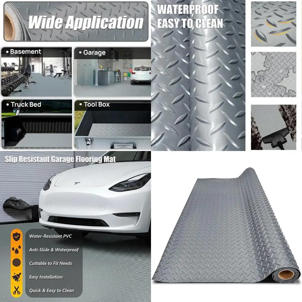 

Thickened PVC Garage Floor Mat, Heavy Duty Waterproof Non-Slip Protector for Cars, Trailers, SUVs, Basements, Gyms (Grey) - 2ft
