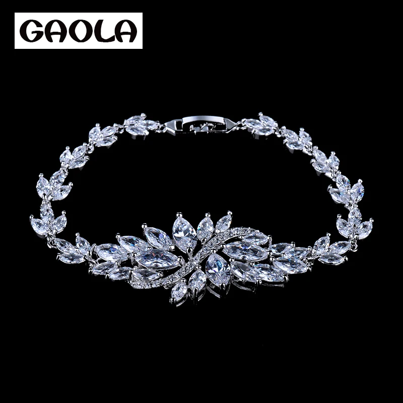 3 Color Choice Marquise & Round & Pear Shape AAA+ Cubic Zirconia Embrace Women Chain Bracelets GLS0331