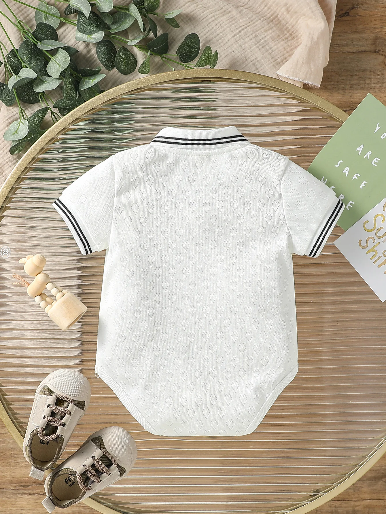 Baby Boys Summer Short Sleeve Turned-down Collar Solid Romper Cute Jumpsuit With Button For 1-3Y Clothes