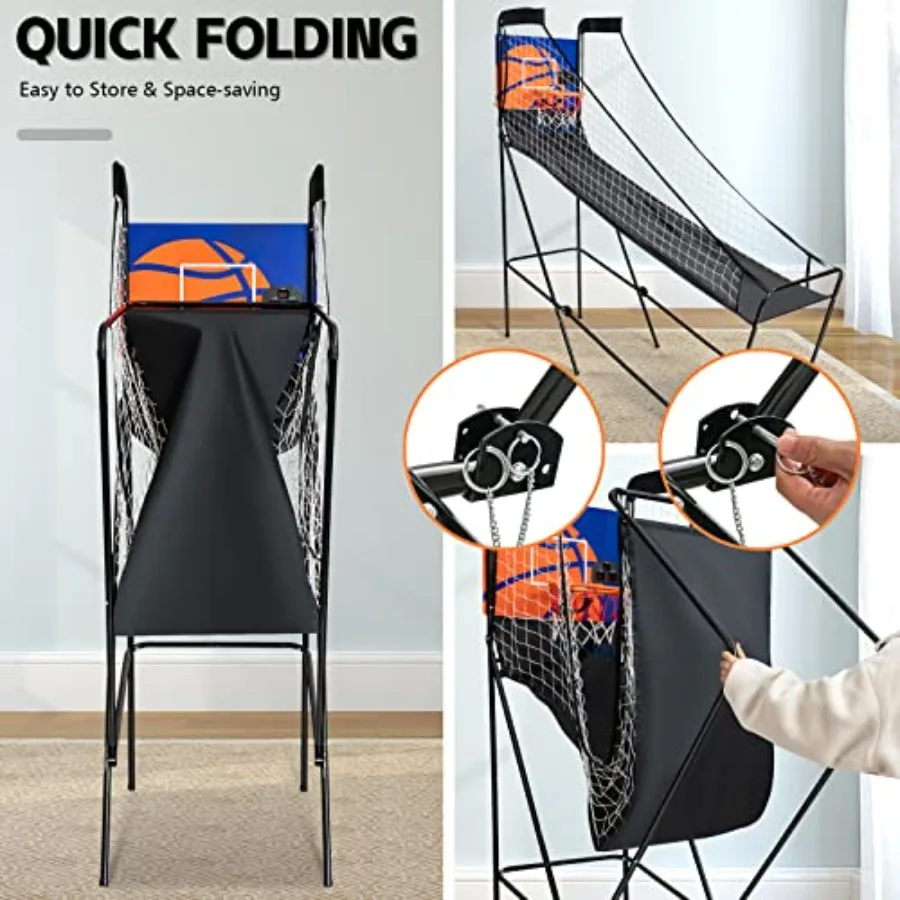 Indoor basketball arcade game for teens and adults: ABS plastic, black/red, LED scoreboard with single shootout mode, 3 basketb - view 4
