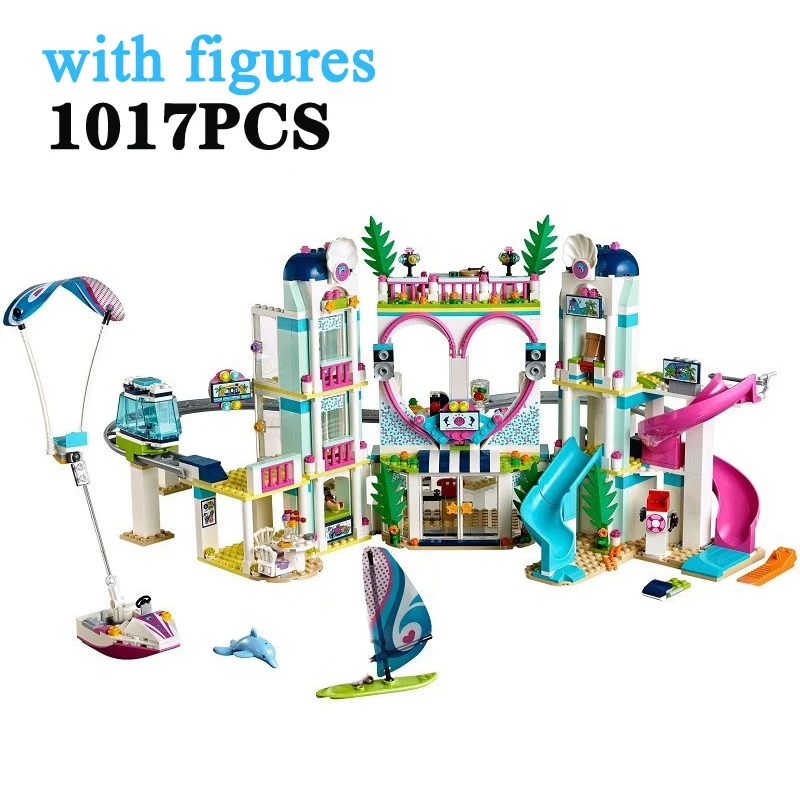 

1029pcs Friends Heartlake Resort Hotel Monorail Car Beach Water Park Dolphin 11035 Building Blocks Sets Christmas, and birthday