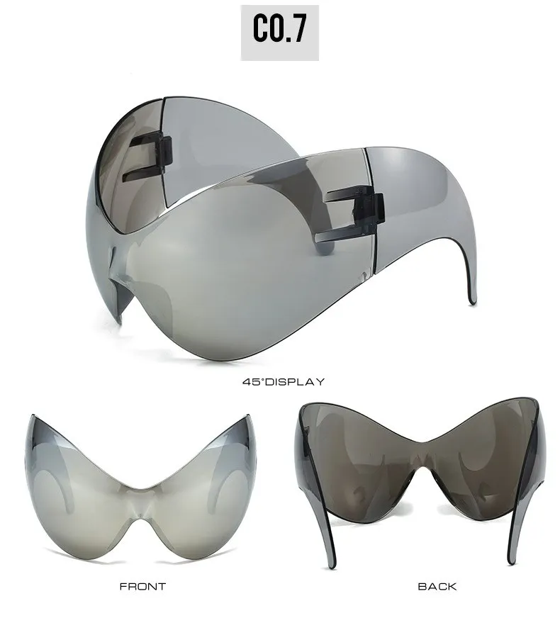 Übergroße y2k Punk Sport Sonnenbrille Frauen Männer Luxusmarke Steampunk einteilige Sonnenbrille für Dame wind dichte Brille uv400 – Detail 13