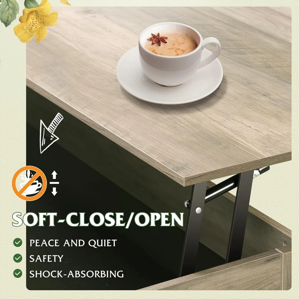 Mesa de centro de madeira com gavetas de armazenamento e compartimento oculto, mesa central superior elevatória de 39 polegadas para sala de estar