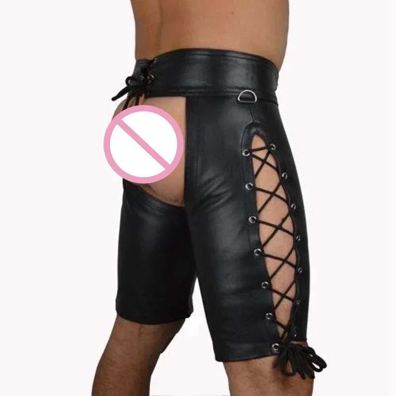 웨트룩 인조 가죽 오픈 코치 쇼츠 섹시 란제리 팬츠 라텍스 레깅스 클럽웨어