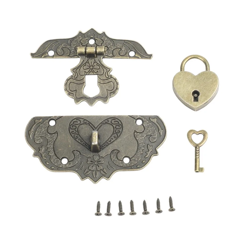 Zinc Alloy Antique Padlock for Furniture and Jewelry Boxes with Hasp Lock and Mounting Screws for Secure Storage Solutions