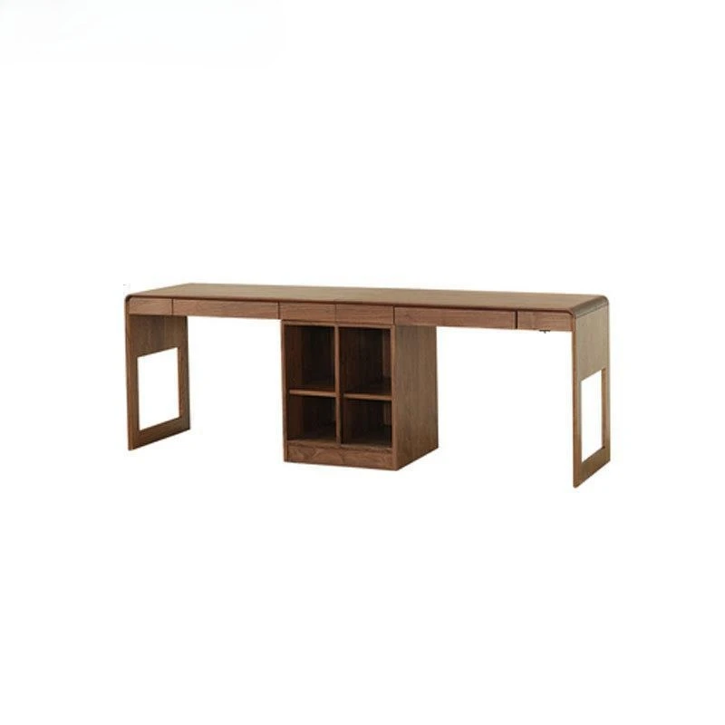 Solid wood double desk bookcase, cherry wood computer desk