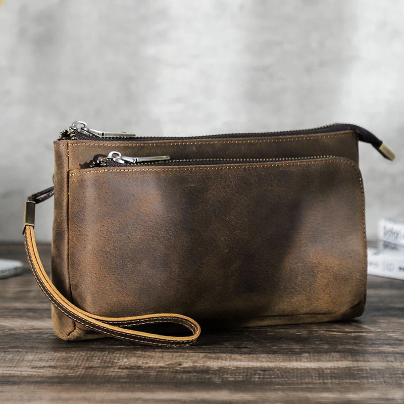 

Multi-pocket Wristlet Clutch Genuine Cowhide Leather Durable Organizer Pouch Bag for Men Daily Use Travel Purse