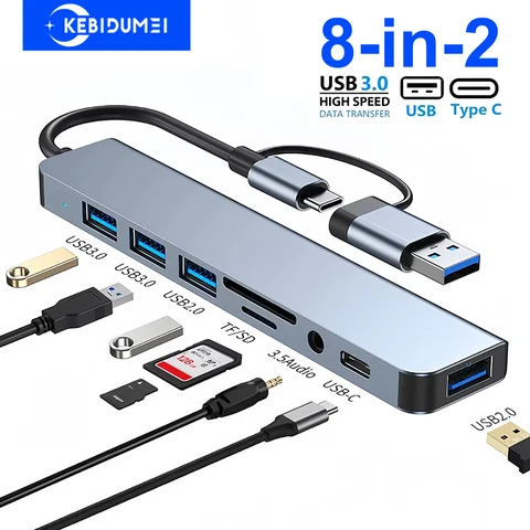 8-in-2 USB 3.0 Hubs TYPE-C HUB USB C Docking Station 5Gbps High Speed…