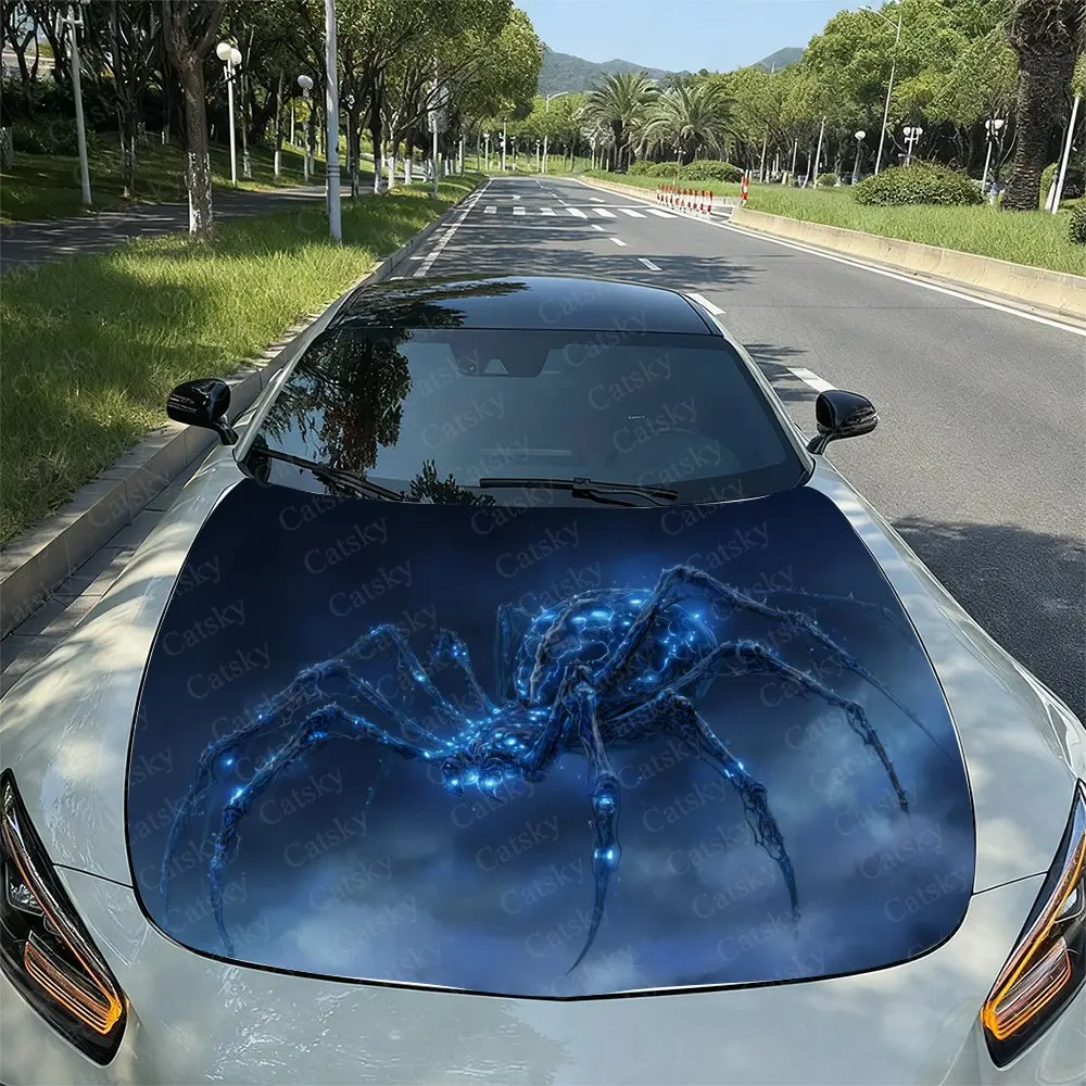 

Blue Fluorescent Spider Car Vinyl Wraps Suitable For Most Vehicles, Car Engine Hood Protective Film Gift,Car Stickers For Vehicl