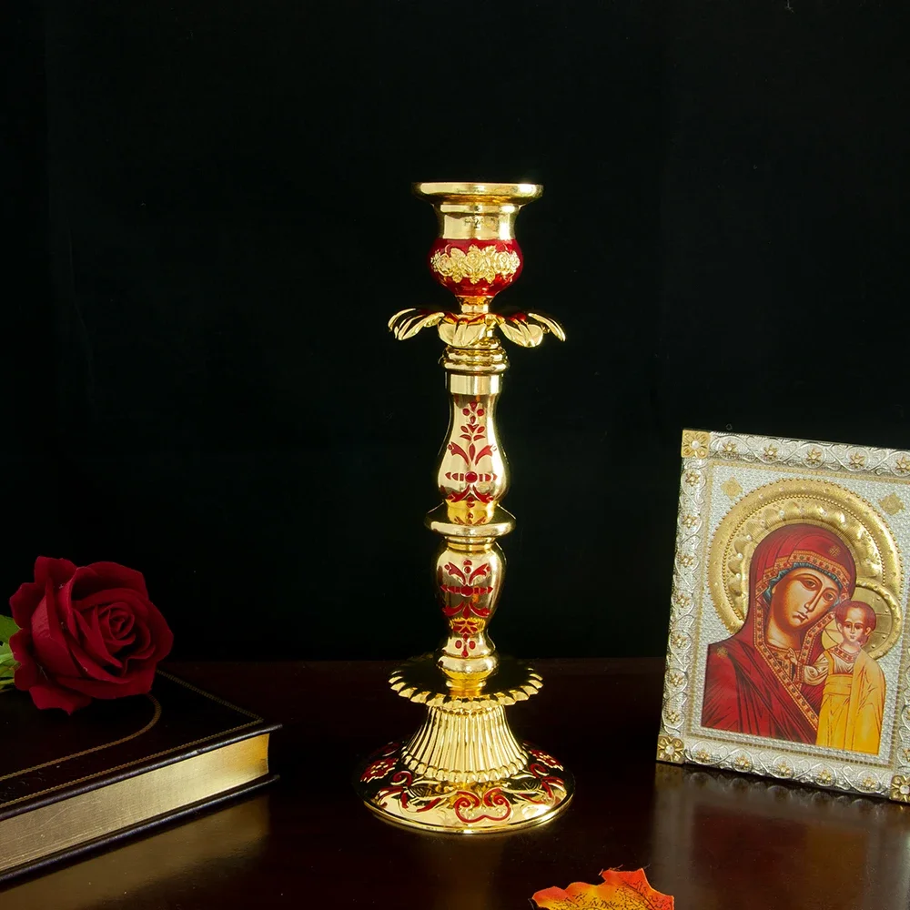 

Church Orthodox Vigil Lamp Gold Plated Altar Candle Holder Jesus Prayer Church Home Table Candlestick With Candle Cup