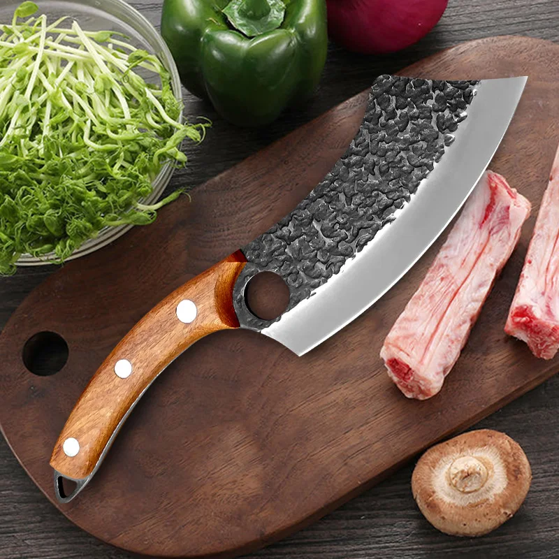 Stainless Steel Full-Tang Butcher Knife Forged Kitchen Chef Fillet Knife Slaughter Meat Cleaver Boning Fishing Cooking Knives