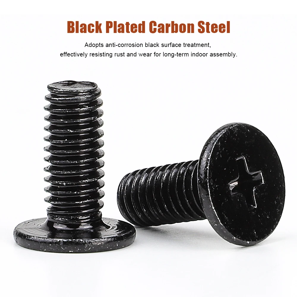 M1.2 M1.4 M1.6 M2 M2.5 M3 M4 M5 M6 Phillips Flat Ultra Thin Wafer Head Screw Black Plated CM Thin Head Laptop Screw for Computer