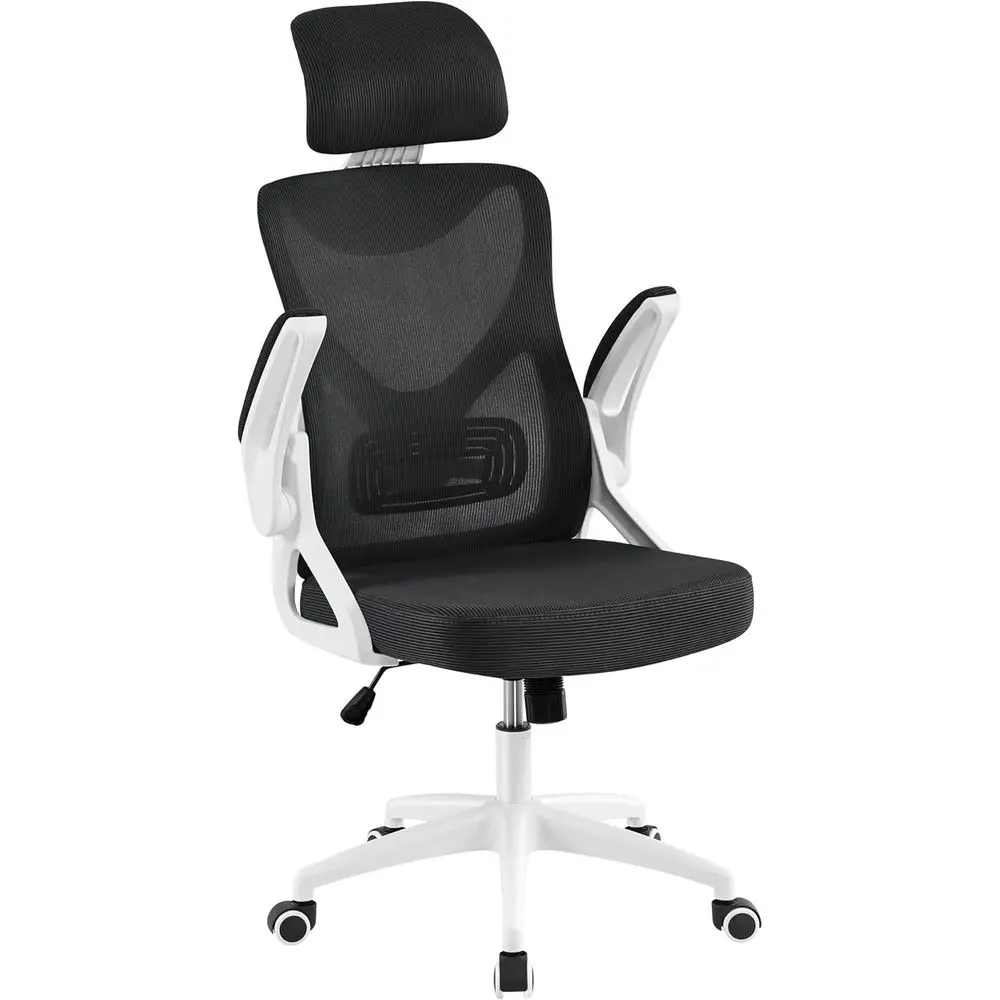 

Mesh High-Back Desk Chair with Adjustable Armrests and Lumbar Support for Office or Gaming, White/Black