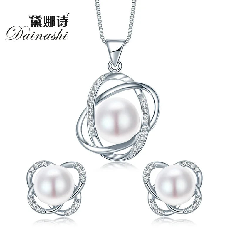 Top qualité à la mode croix 925 en argent Sterling ensembles de bijoux pendentif collier et boucle d'oreille grande perle pendentif boucles d'oreilles pour les femmes cadeau