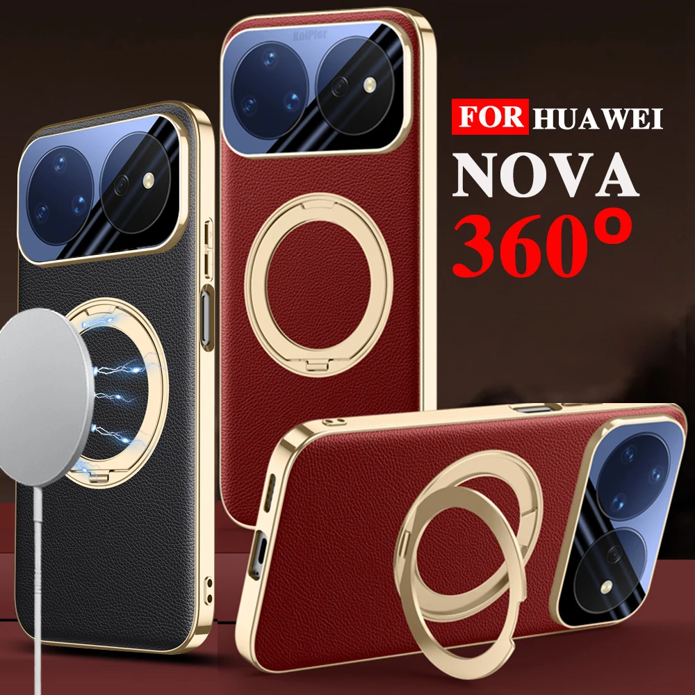 Luxury Ring Holder Leather Case For Huawei NOVA 16S Pro NOVA16S Magnetic Protection Anti-fingerprint Hard Plating Stand Cover