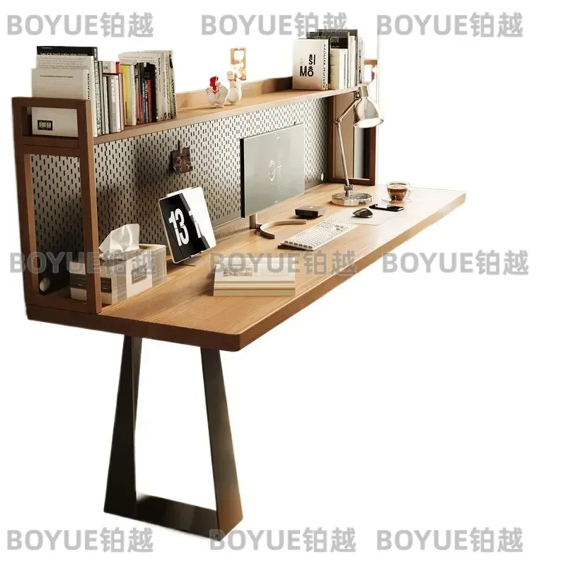 Solid Wood Desk with Bookshelf and Pegboard Computer Table for Home Office Student Study Bedroom Gaming Setup