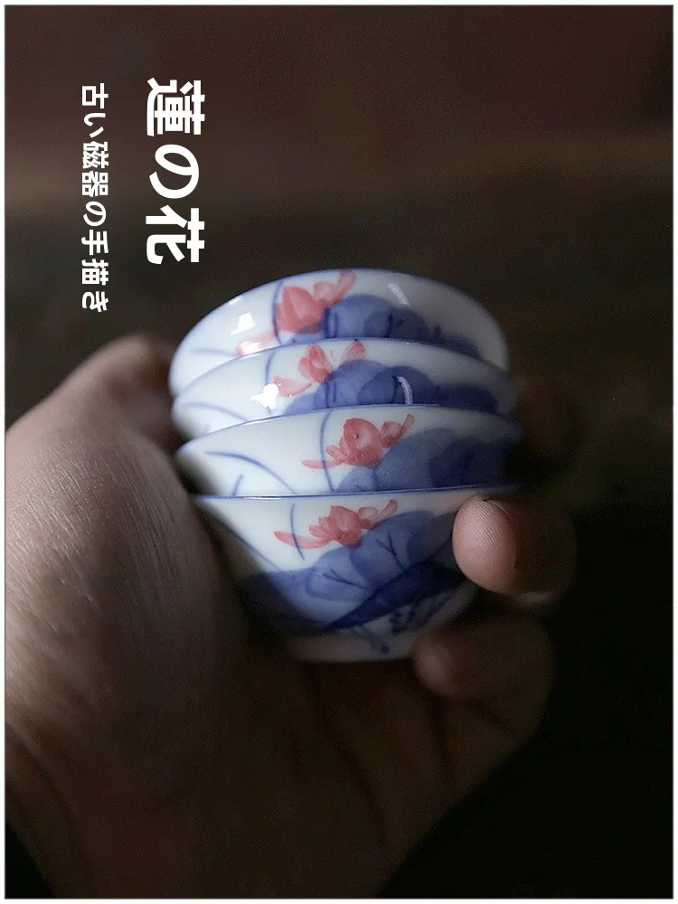 Ultra-Thin Hand-Painted Old Porcelain Lotus Design Gongfu Cup Chinese Traditional Cercs Tea Set Vintage Sle Hand-Dn A...