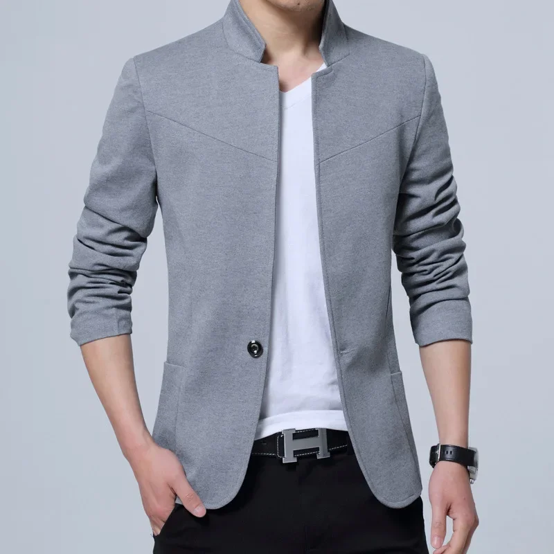 Men\'s Casual Slim Fit Solid Suit Blazer Jacket Men Wedding Dress Blazer Male Stand Collar Blazer Masculino Pluse Size FS-125