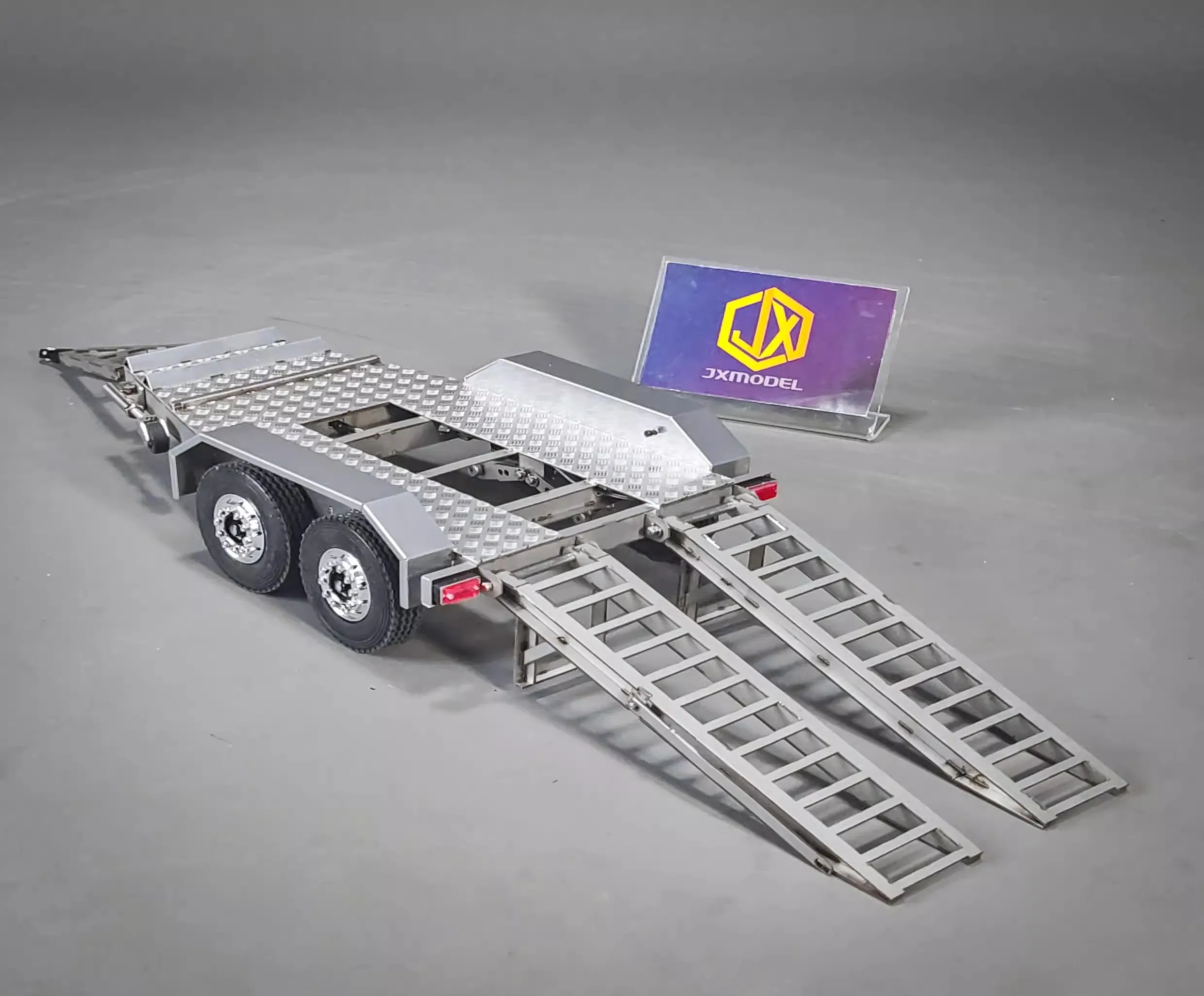 Two-Axle Engineering Mini Trailer - JXmodel 1/14 Metal Model with Movable Rear Ladder and Tail Lights, E20 Excavator